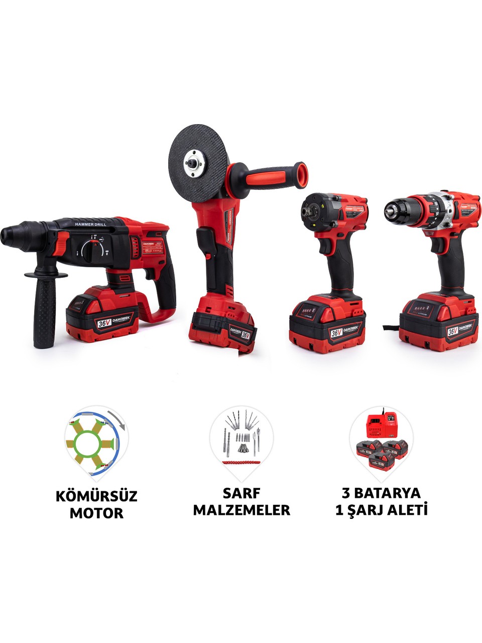 Dawreek Dörtlü Set MW600R (13MM Çelik Mandren 600 NM Somun Sıkma Ş.spral Ş.hilti)